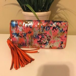 NWOT. Big Abstract Silver/Orange Wallet.